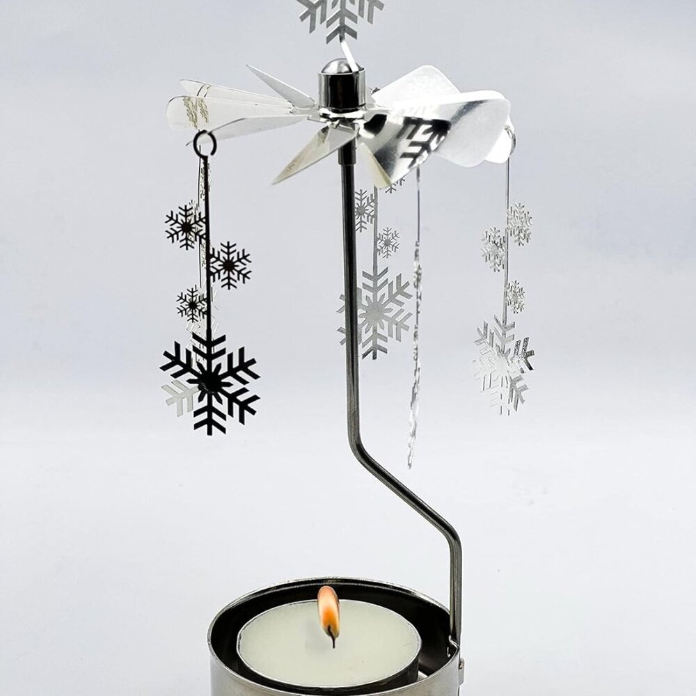 Rotary Candle Holder Spinning Candleholder Metal Small Gift Snow2